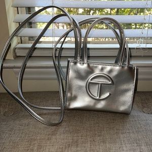Telfar mini silver bag